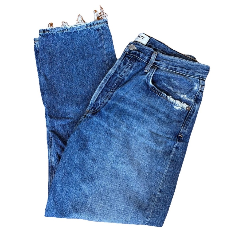 AGOLDE Jeans 29 Riley High Rise Crop Distressed Button Fly Organic Cotton $228